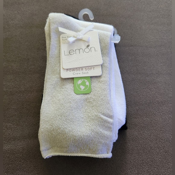 Lemon Womens Recycled Powder Crew Sock -3PK -Light Grey/White/Black **NEW - Picture 2 of 9